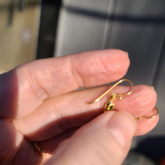 Prehnite & Chrome Diopside teardrop gold earrings - Picture 5 of 7